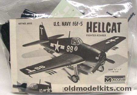 Monogram 1/48 Grumman F6F-5 Hellcat - (F6F5) Bagged - With AeroMaster 48-6-1 Decals, 6832 plastic model kit